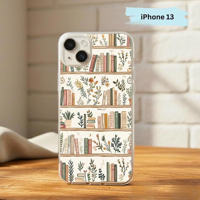 Cozy Reader Aesthetic - Floral Bookshelf Phone Case IPhone