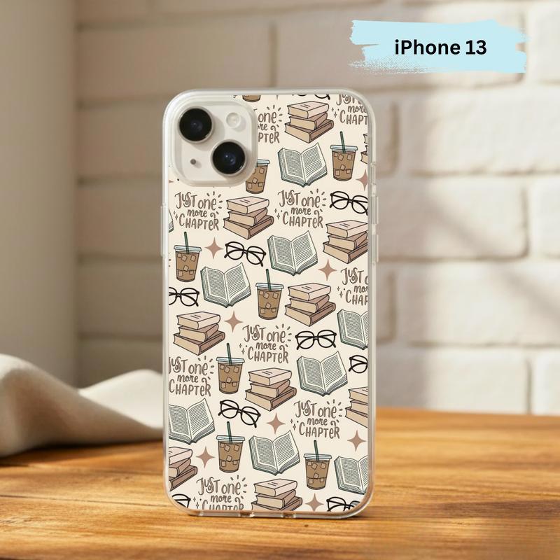 Just One More Chapter Pattern - Books And Coffee Aesthetic Phone Case IPhone
