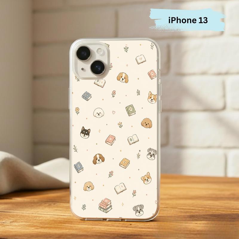 Kawaii Dog Books Pattern - Cute Reading Aesthetic Art Phone Case IPhone
