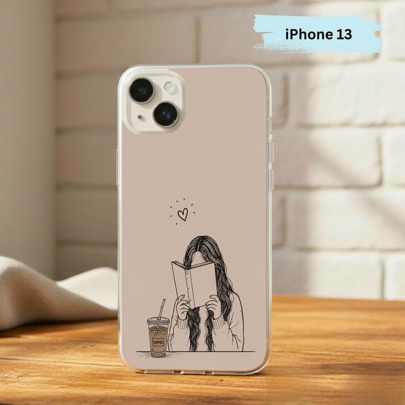 Minimal Girl Reading Art - Coffee And Books Aesthetic Phone Case IPhone Minimal Girl Reading Art - Coffee And Books Aesthetic Phone Case IPhone