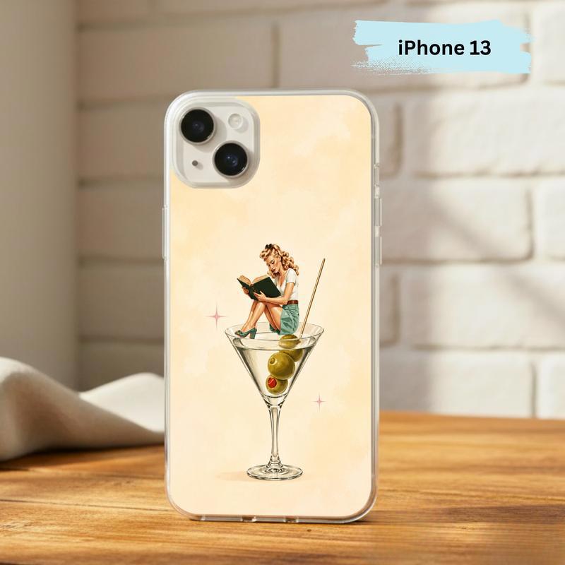 Retro Book Lover Art - Reading Girl Martini Aesthetic Phone Case IPhone
