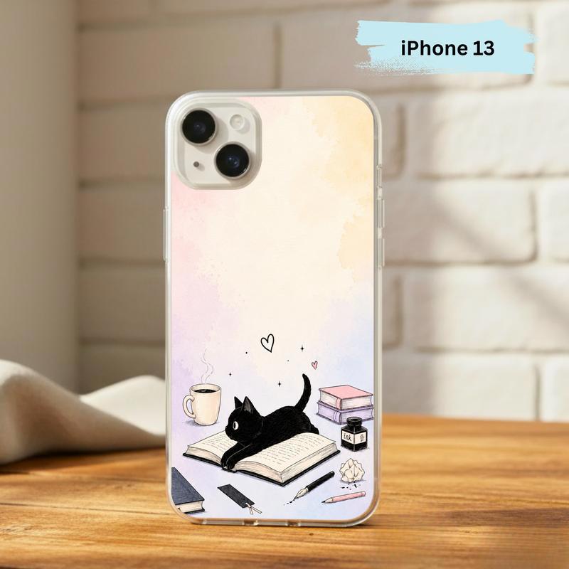 Whimsical Black Cat Reader - Cozy Book Lover Design Phone Case IPhone