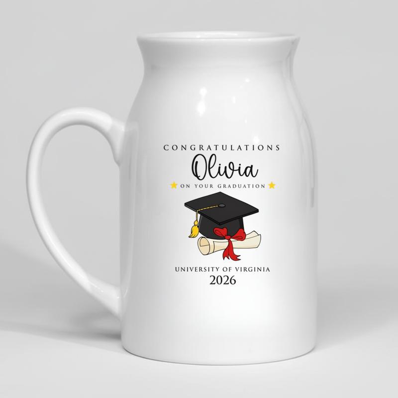 Personalized Graduation Mug With Name And Year, Ceramic Flower Vase - Best Gift Smart