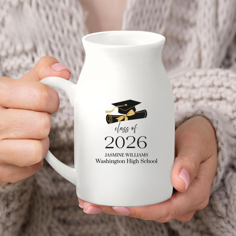 Custom Graduation Vase Class Of 2026, Personalized Name Ceramic Flower Vase