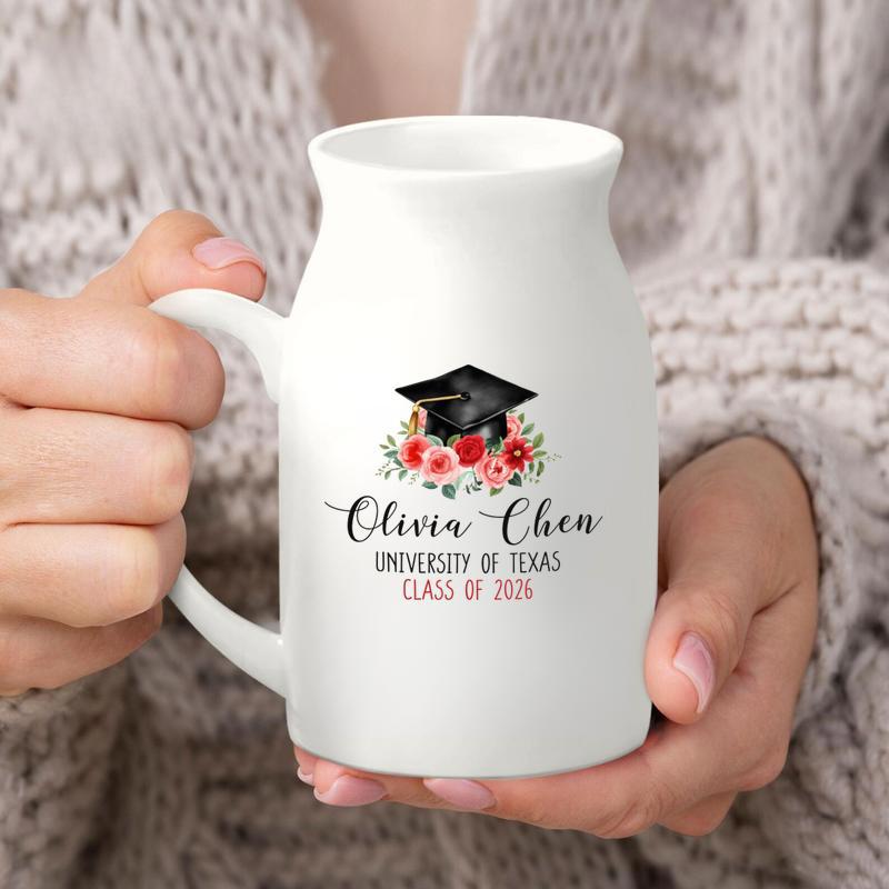 Personalized Grad With Class Of 2026 Graduation Ceramic Flower Vase
