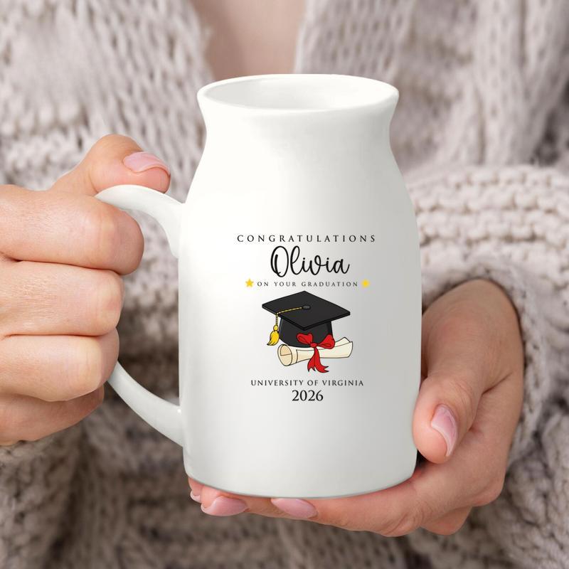 Personalized Graduation Mug With Name And Year, Ceramic Flower Vase
