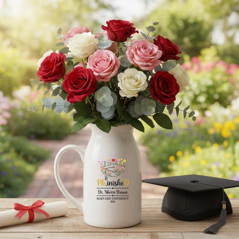Floral Phinished Doctor, Custom PhD Graduation Ceramic Flower Vase
