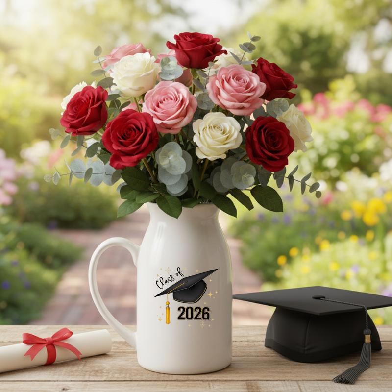 Simple Class Of 2026, Graduation Ceramic Flower Vase