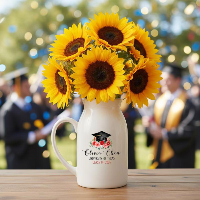 Personalized Grad With Class Of 2026 Graduation Ceramic Flower Vase