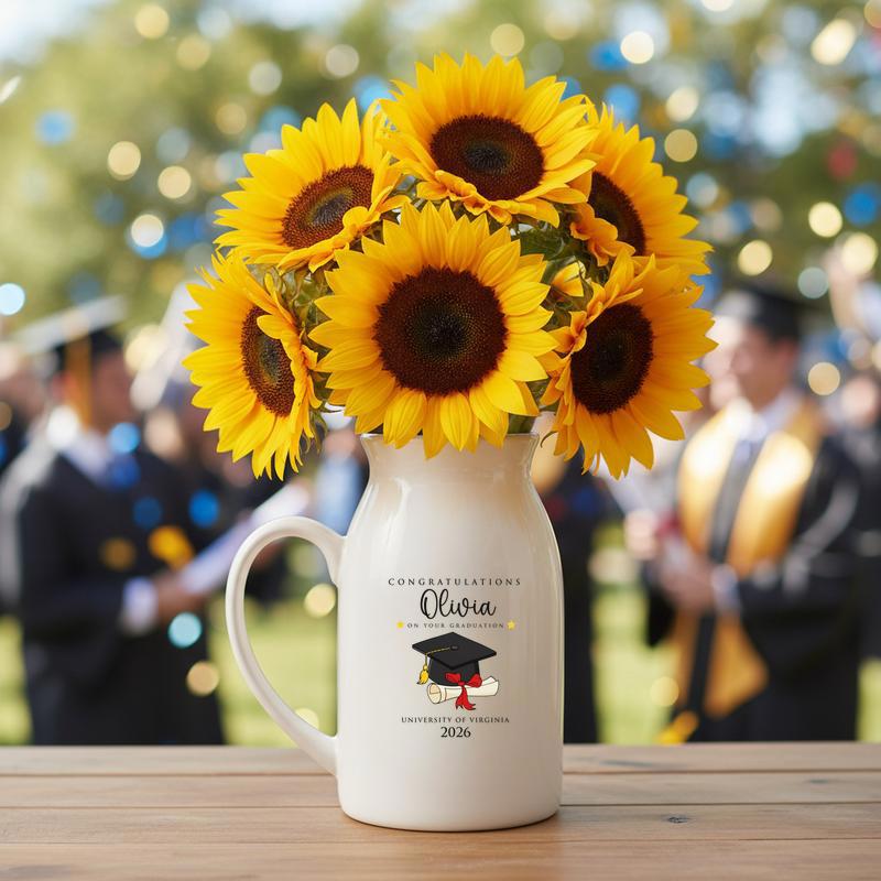 Personalized Graduation Mug With Name And Year, Ceramic Flower Vase