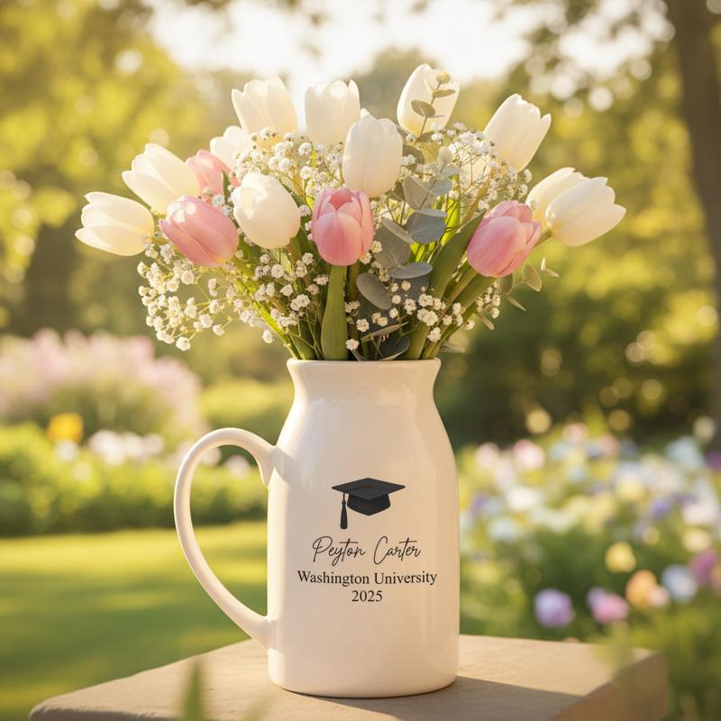 Custom Name And University Graduation Ceramic Flower Vase