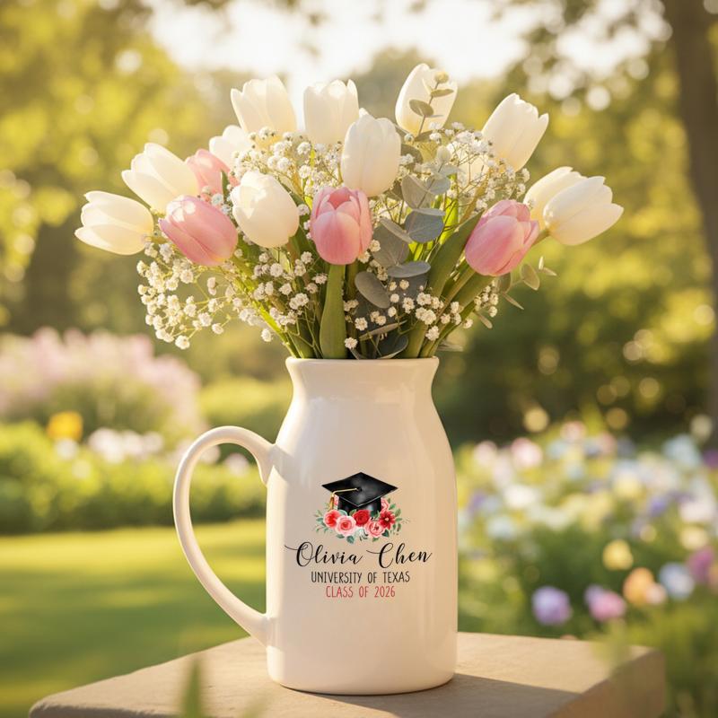 Personalized Grad With Class Of 2026 Graduation Ceramic Flower Vase