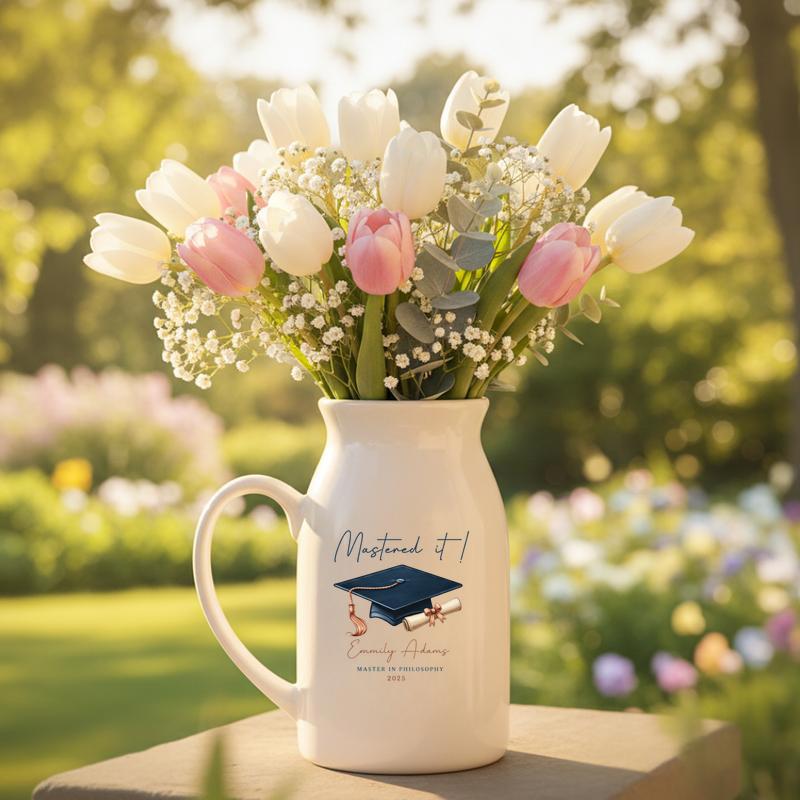 Personalized Masters Degree Graduation Ceramic Flower Vase