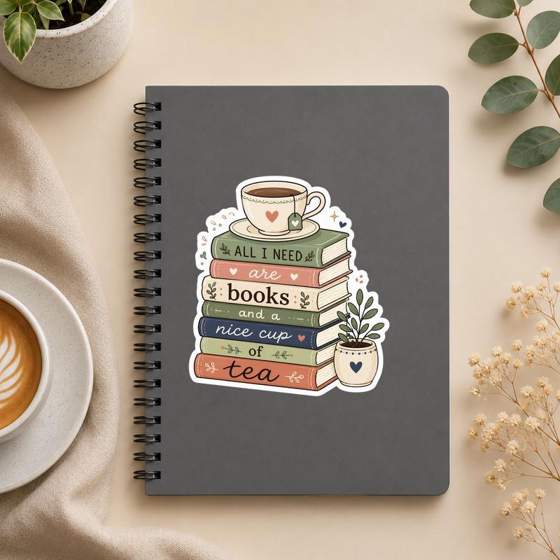 All I Need Are Books And A Nice Cup Of Tea Sticker - Bookorys