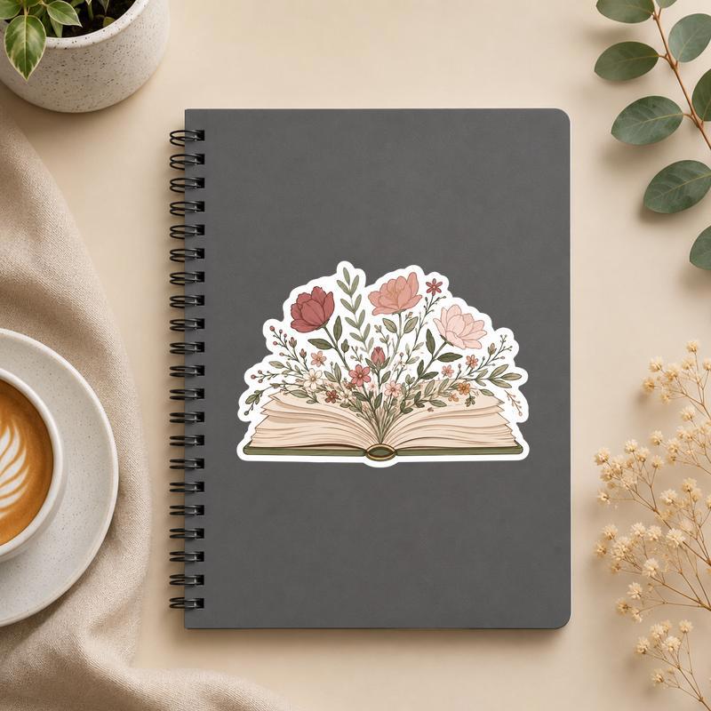 Blooming Pages - Floral Open Book Aesthetic Sticker - Bookorys