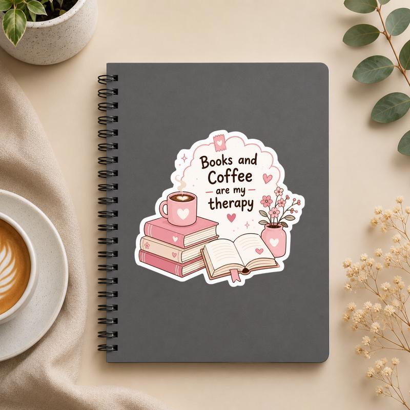 Books And Coffee Are My Therapy - Trendy Quote For Reader Sticker - Bookorys