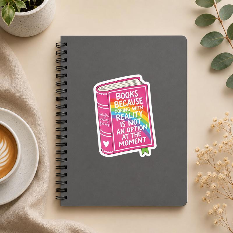 Books Because Reality Is Not An Option - Reader Humor Sticker - Bookorys