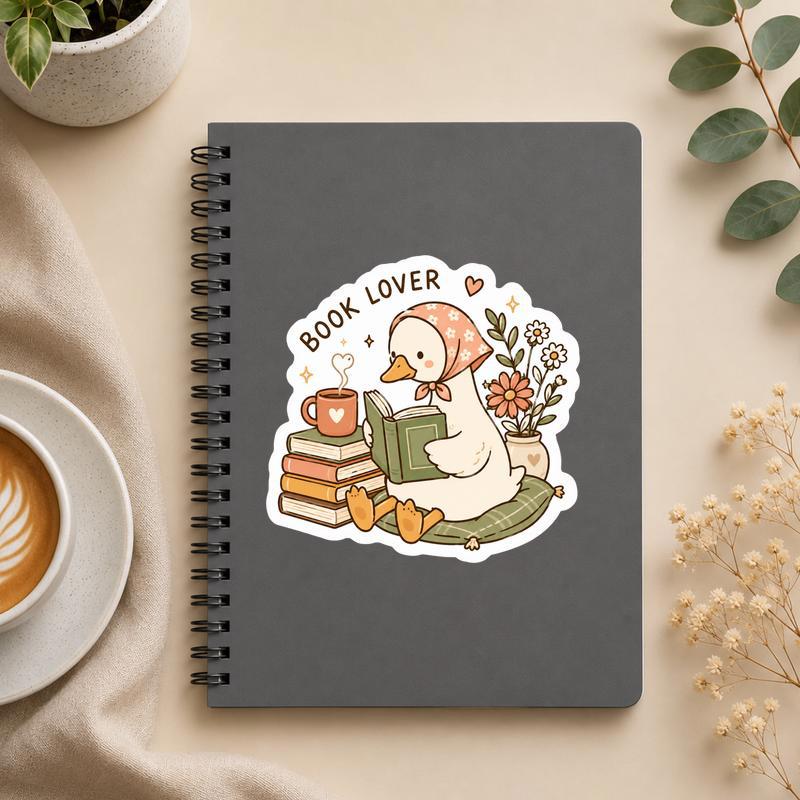 Cozy Goose Book Lover - Cute Reading Aesthetic Art Sticker - Bookorys