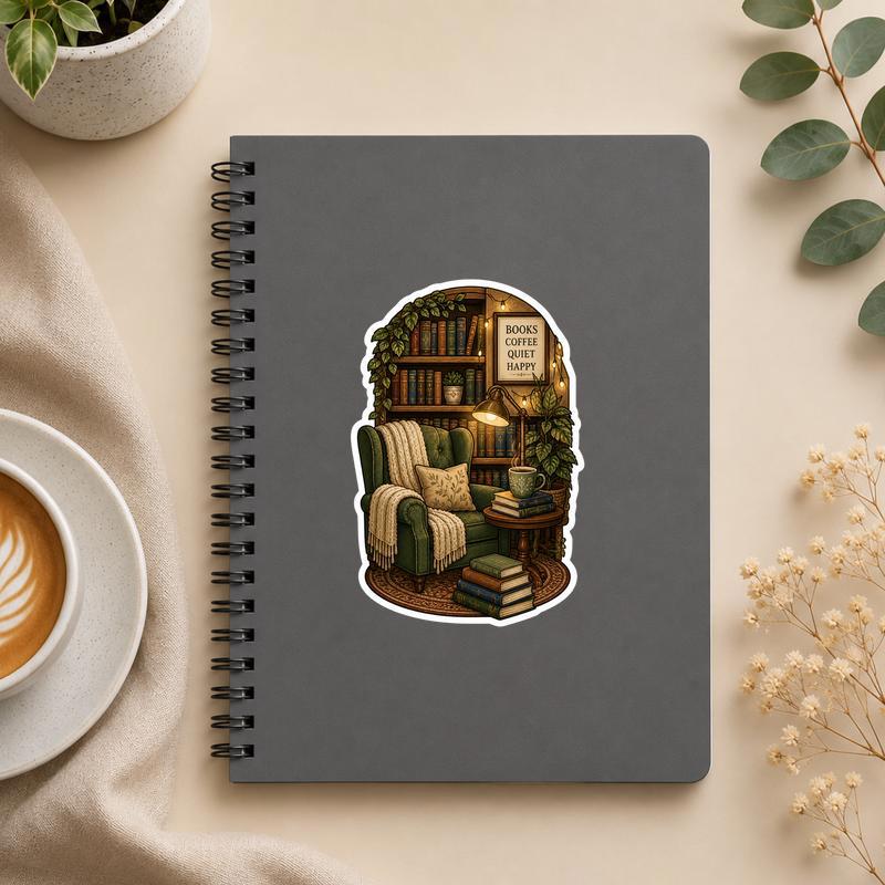 Cozy Reading Nook Sticker - Coffee And Books Library Vibes - Bookorys