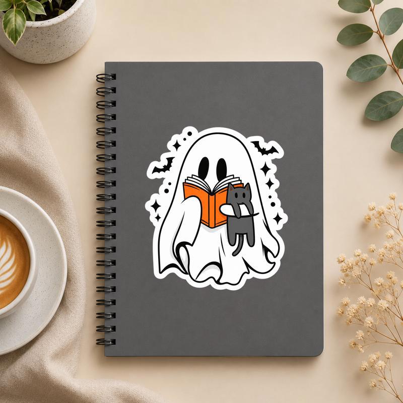 Cute Ghost Book Club - Halloween Reading Sticker Sticker - Bookorys