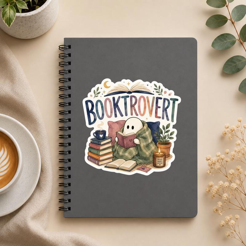 Cute Ghost Reading Books - Introvert Book Lover Sticker - Bookorys