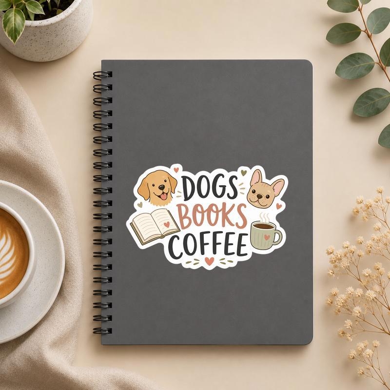 Dogs Books Coffee - Reader Essentials Sticker - Bookorys