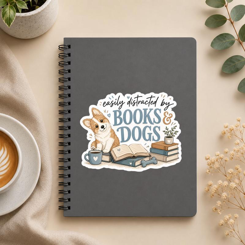 Easily Distracted By Books And Dogs - Funny Dog Reading Sticker - Bookorys