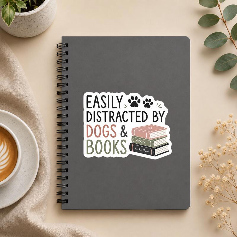 Easily Distracted By Dogs And Books - Funny Reading Quote Sticker - Bookorys
