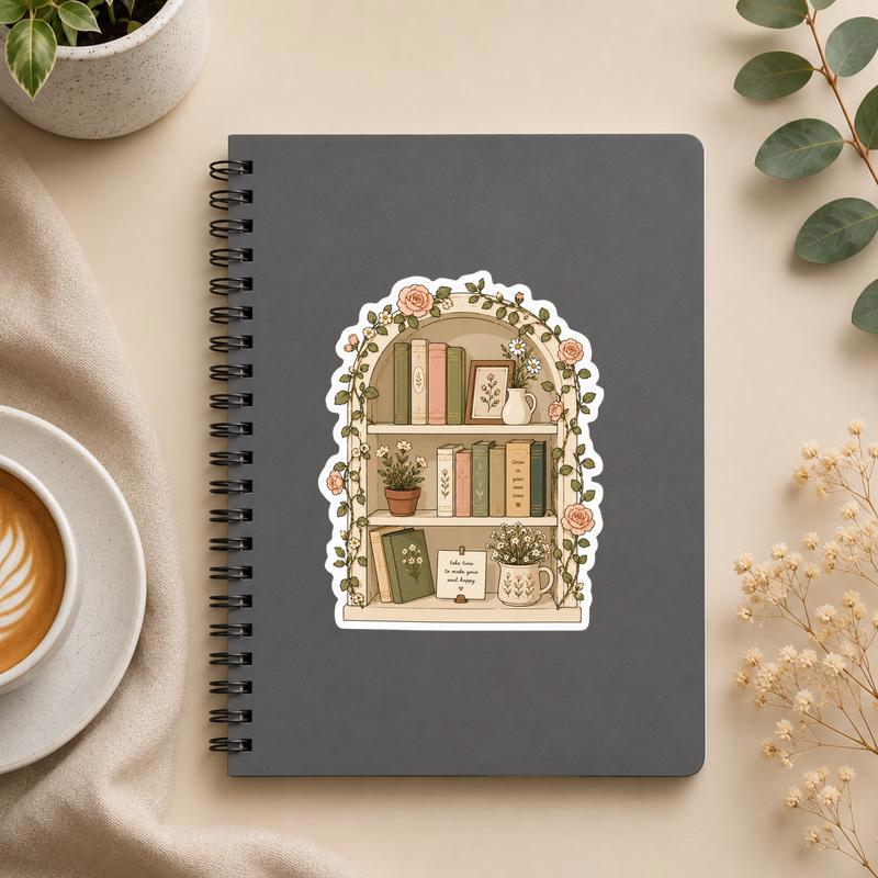 Floral Arch Bookshelf - Cozy Cottagecore Reader Art Sticker - Bookorys