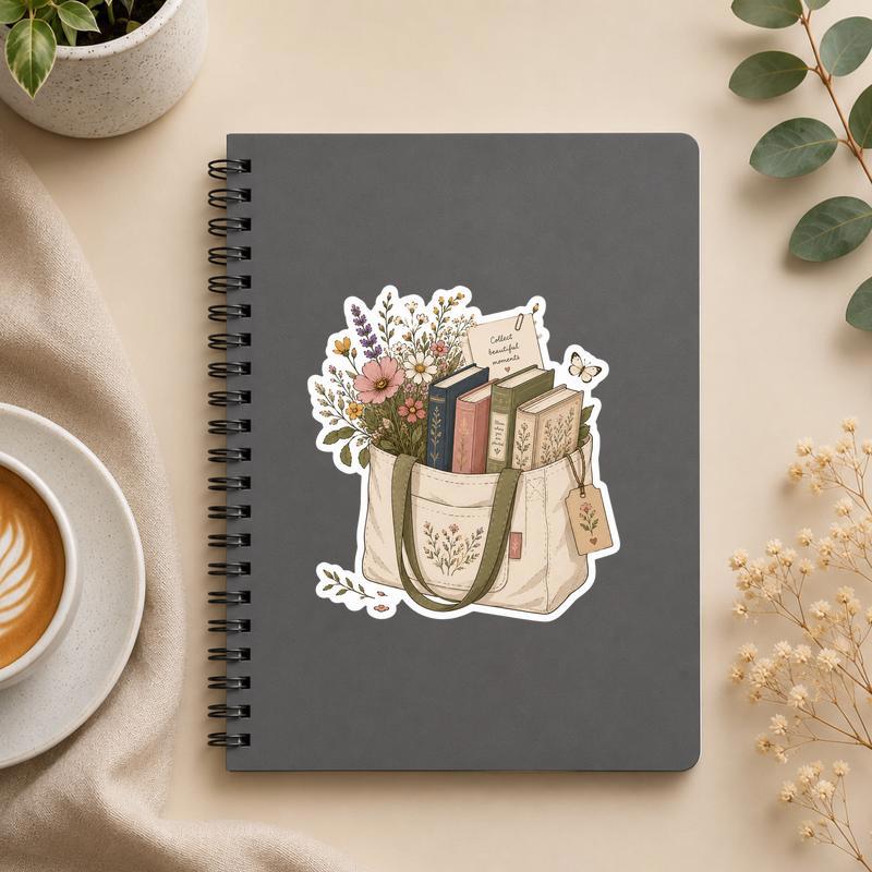 Floral Book Tote Aesthetic - Cozy Reader Sticker - Bookorys
