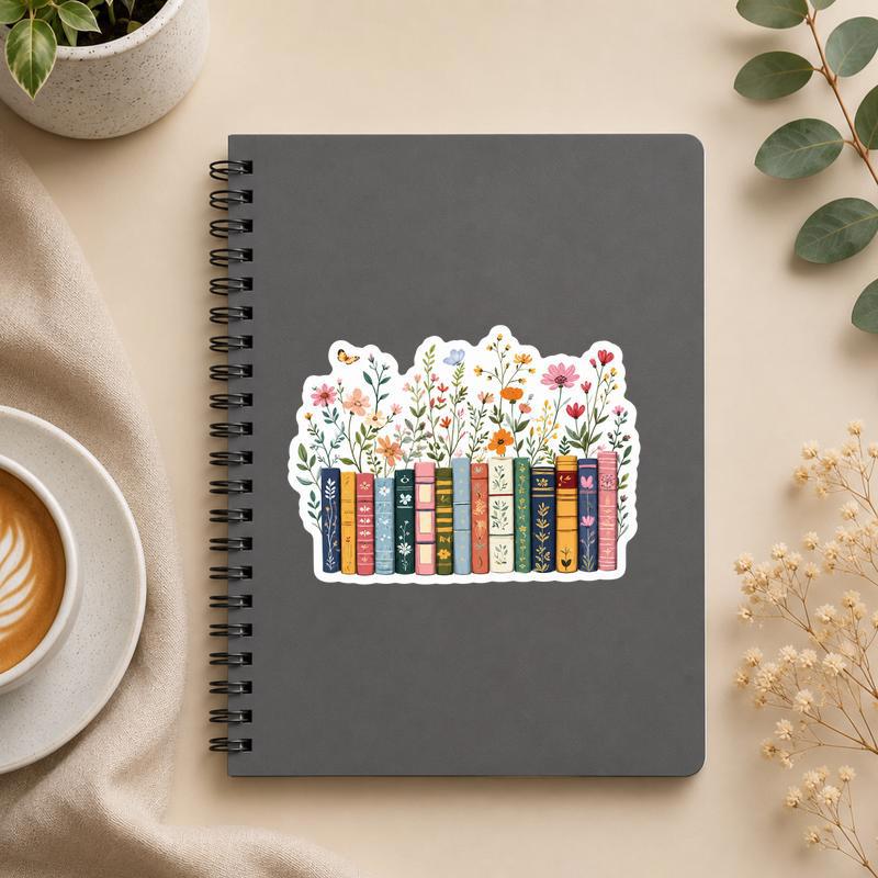 Floral Bookshelf Aesthetic - Cottagecore Book Lover Sticker - Bookorys
