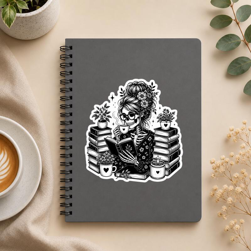 Floral Skeleton Book Club - Funny Reader Aesthetic Sticker - Bookorys