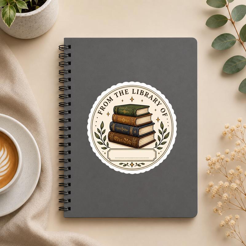 From The Library Of - Antique Book Stack Sticker - Bookorys