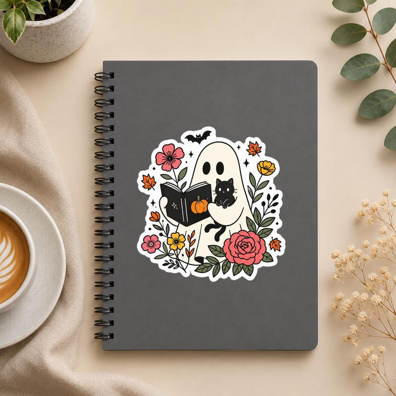 Ghost Reader Garden - Cozy Autumn Book Vibes Sticker - Bookorys
