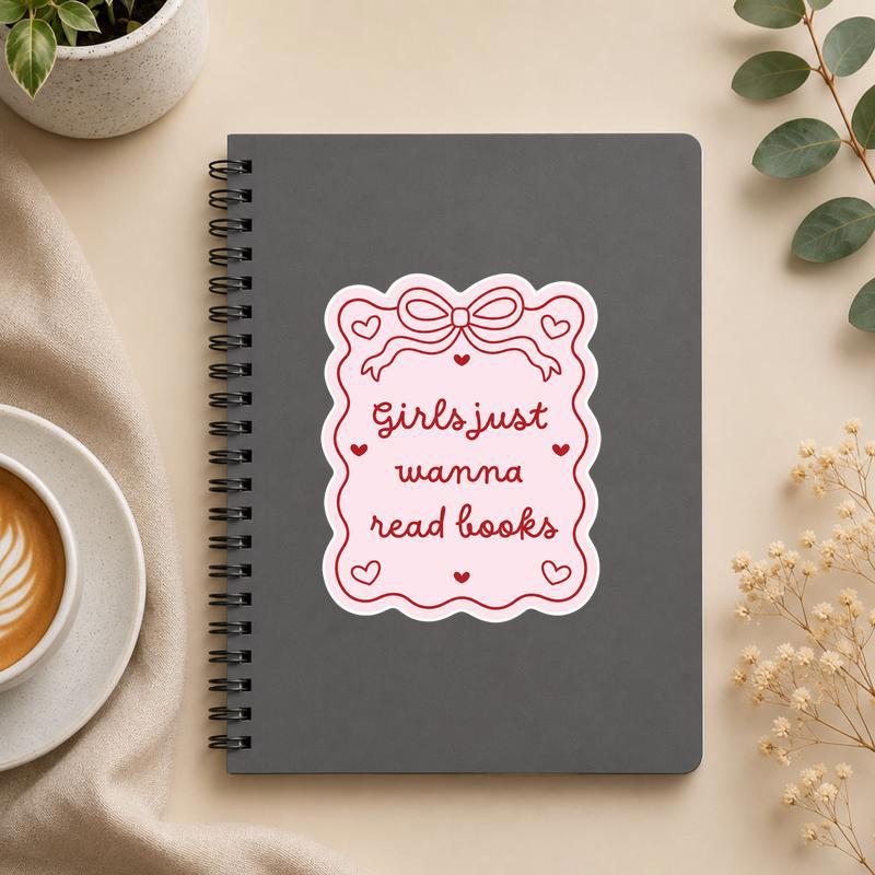 Girls Just Wanna Read Books - Cute Coquette Reader Sticker - Bookorys