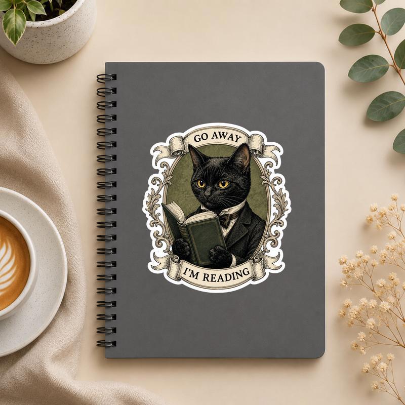 Go Away, I’m Reading - Vintage Black Cat Introvert Reader Sticker - Bookorys