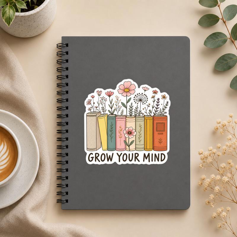 Grow Your Mind - Floral Book Lover Sticker - Bookorys