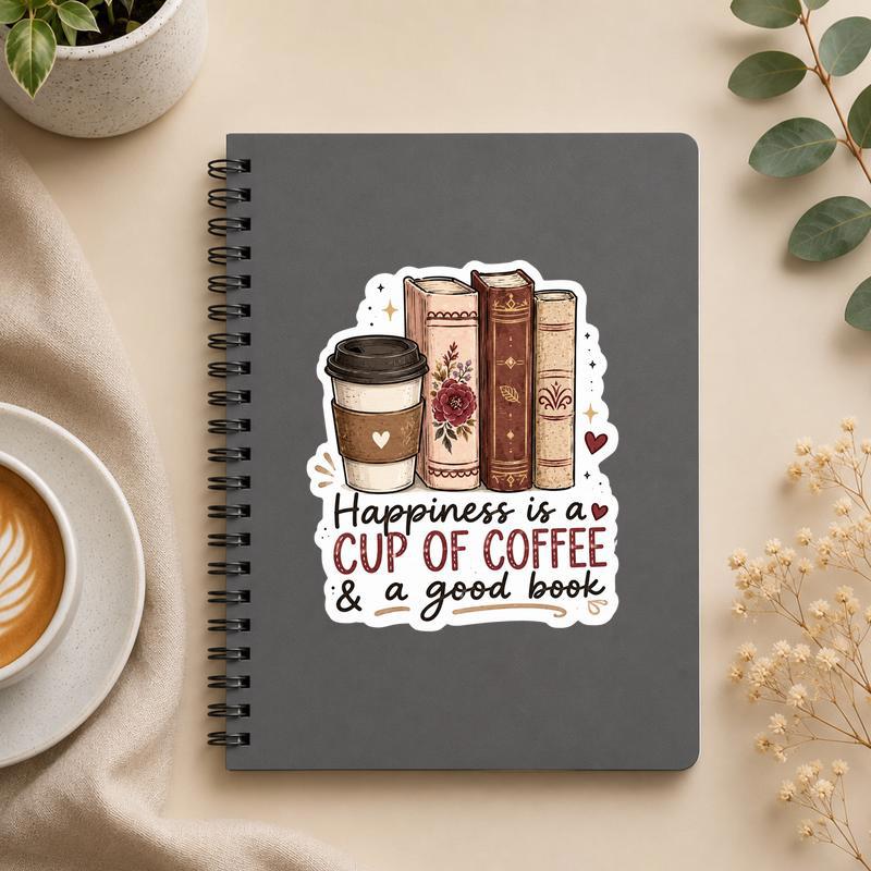 Happiness Is A Cup Of Coffee And A Good Book Sticker - Bookorys