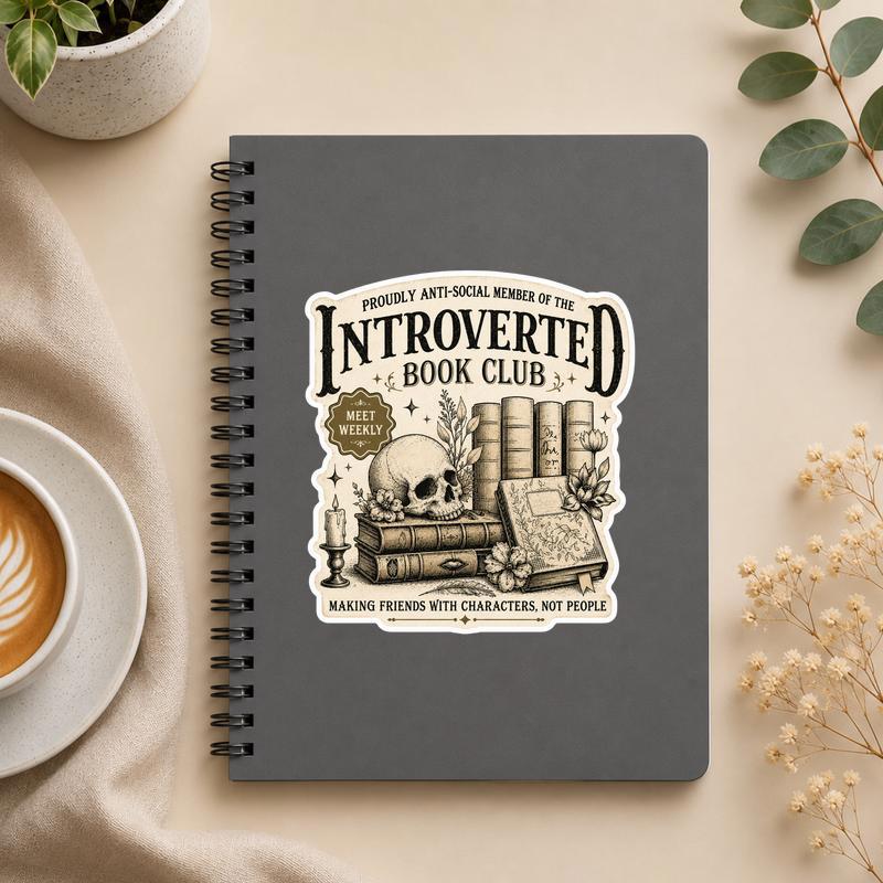 Introverted Book Club - Vintage Anti Social Reader Sticker - Bookorys