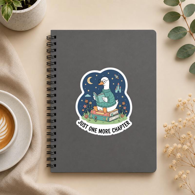 Just One More Chapter - Cozy Goose Reading Night Sticker - Bookorys