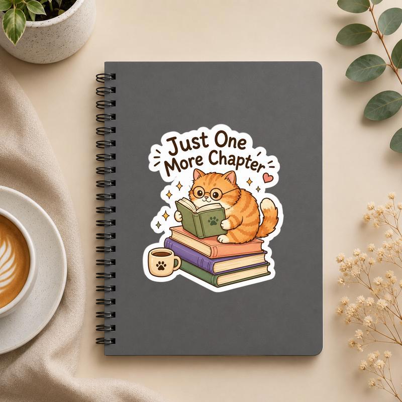 Just One More Chapter - Cute Orange Cat Sticker - Bookorys