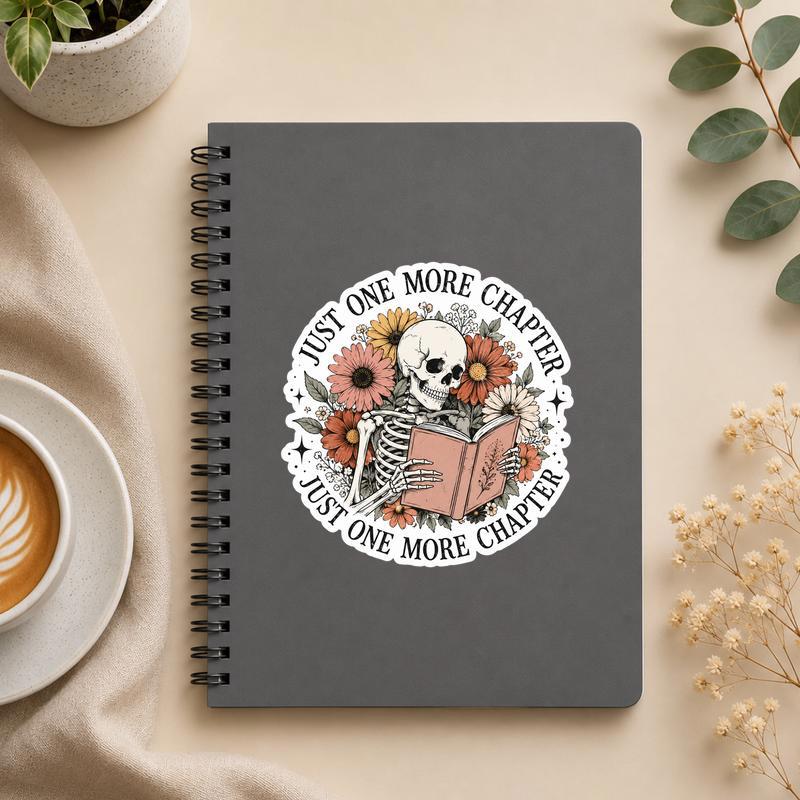 Just One More Chapter - Floral Skeleton Reader Sticker - Bookorys