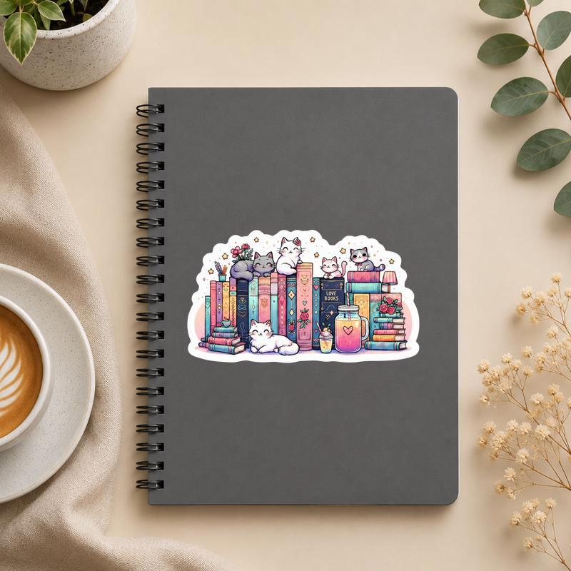 Kawaii Cat Library - Cozy Reading Corner Sticker - Bookorys