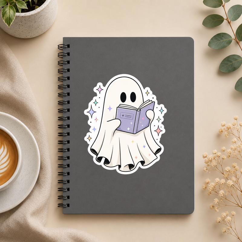 Kawaii Ghost Reader - Cute Cozy Book Sticker - Bookorys