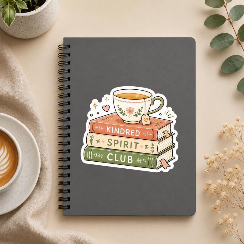 Kindred Spirit Book Club - Tea Book Lover Sticker - Bookorys