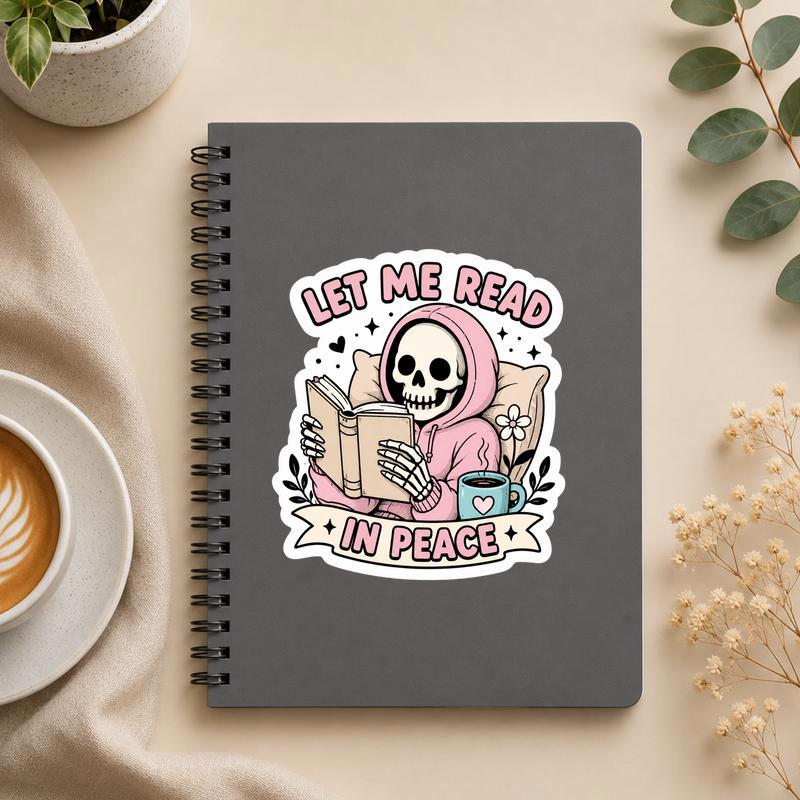 Let Me Read In Peace - Pink Skeleton Reader Sticker - Bookorys