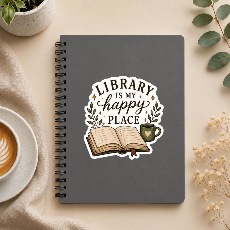Library Is My Happy Place Sticker - Cozy Book Lover Gift - Bookorys