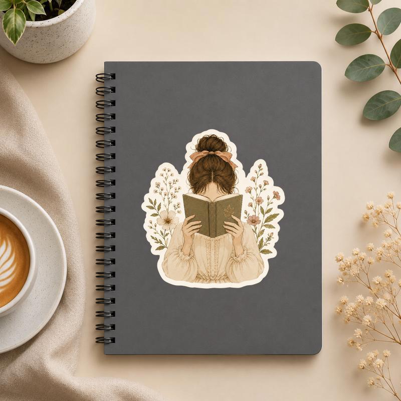 Lost In A Good Book - Bookish Cottagecore Girl Sticker - Bookorys