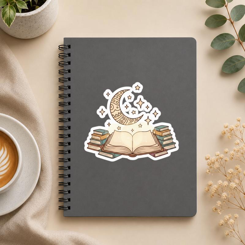 Moonlit Book Magic Sticker - Fantasy Reader Celestial Aesthetic - Bookorys
