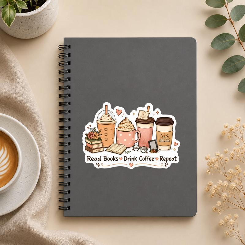 Read Books, Drink Coffee, Repeat - Daily Reader Routine Sticker - Bookorys